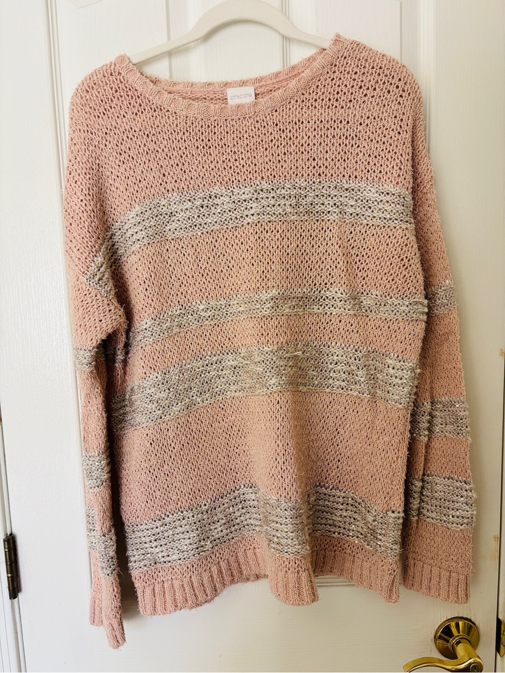 Chico's Relaxed Pink Striped Knit Sweater ~ Chico’s 2 / Women’s 14